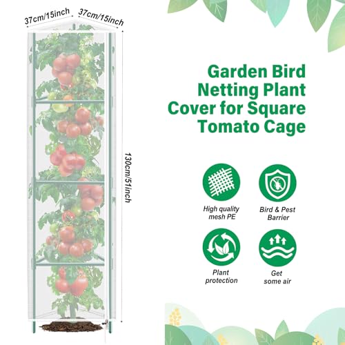 3 Pack Garden Bird Netting Plant Cover for Triangle Tomato Cage, 48"x13" Insect Bird Barrier Tomato Cage Net with Zipper & Drawstring, Tomato Trellis Netting Protection Cover for Protecting Plants - color: Triangle White