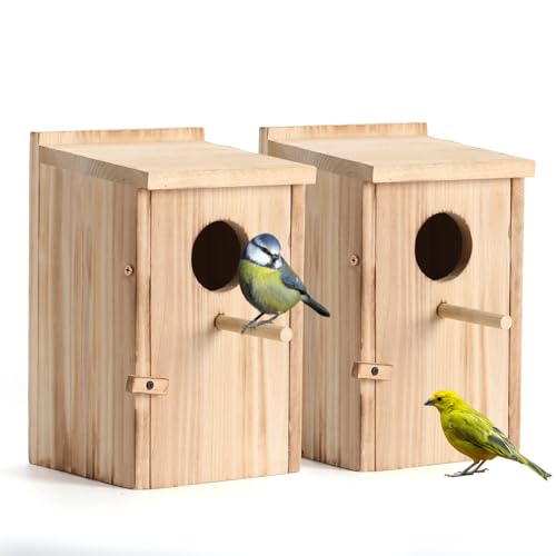 LEOSYY2 Pack Bird Houses for Outside with Clean-Out Door,Bird House Outdoor | Solid wood outdoor nesting boxes for small wild birds, backyard birdwatching, tree or fence mounting