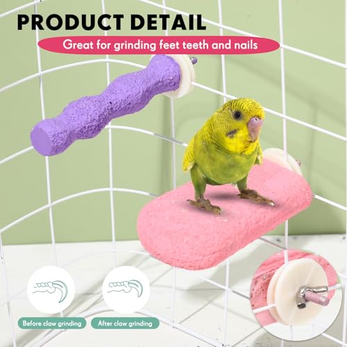 Soulchen 4 Pcs Bird Beak Grinding Calcium Stone Perches Large 4.8 Inch Parrot Teeth Mouth Molar Cage Platform Paw Grinding Sticks Jumping Stand for Macaws Parakeets Finches Cockatiel(Purple,Pink)