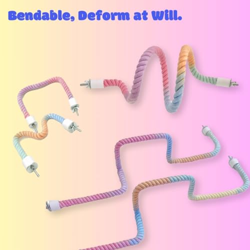 3pcs Nopikku Gradient Bendable Bird Rope Perches Climbing Rope Toys Fun Bird Cage Accessories for Parakeet Lovebirds Cockatiels Budgies Play (2 Long + 1 Short) - size: 3pcs