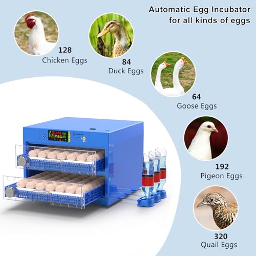 Automatic Eggs Incubator, Large Incubators for Hatching Eggs | Automatic Egg Turning & Temperature Control, Poultry Hatcher Machine for Chicken Duck Goose Quail Bird (128 Eggs) - size: 128 Eggs