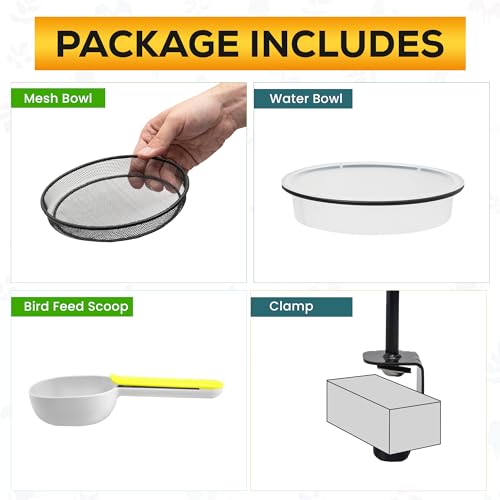 Bird Feeders for Outdoors - Forest & Twelfth Platform Bird Feeder Stand, Weather Proof Bird Water Feeder for Balcony Railing, 360° Rotation Standing Bird Feeder with Seed & Water Trays and Feed Scoop