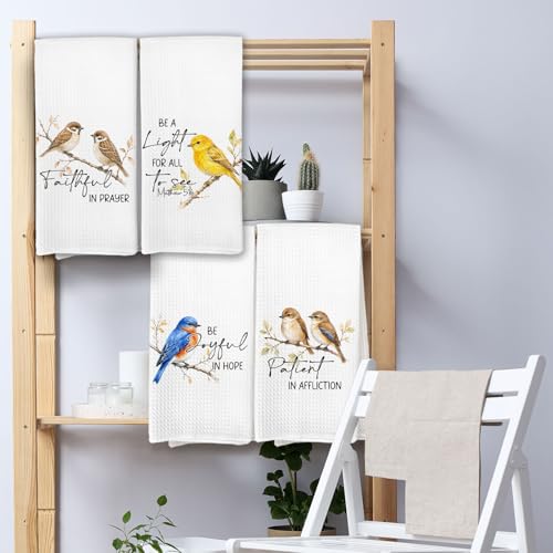 Inspirational Christian Bird Kitchen Towels Set of 4, Christian Gifts for Women, Religious Bible Verse Motivational Hand Towels of Bathroom, Bird Lover Gifts for Women - color: Christian Bird