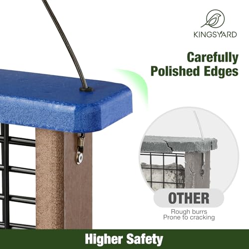 Kingsyard 2 Pack Suet Bird Feeder with Tail-Prop | Recycled Poly Lumber Suet feeder, Sturdy & Durable, Outside Hanging, Great for Woodpecker & Clinging Birds, Blue - color: Blue