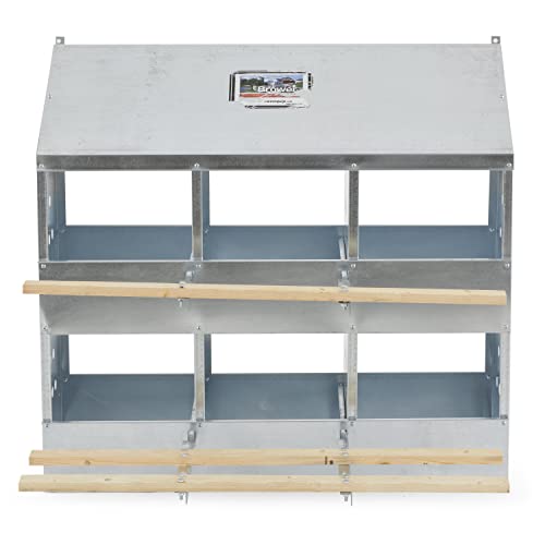 Brower 406B Galvanized Steel 6 Hole, 30 Bird Outdoor Poultry Nest Chicken Brooding Box with Hinged Folding Perches, Silver (2 Pack)