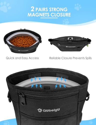 4 Cup Dog Treat Pouch with Silicone Insert Bag& Clicker(Black) | 2 Pair Magnetic Closures, Belt Clip/Waist Belt/Crossbody Wear, Zipper Pocket Poop Bag Holder for Pet Training/Daily Walking - color: Black