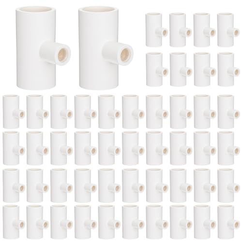 50 Pack PVC Tee Fittings for Chicken Waterer - Threaded Connectors for Poultry Nipples, Automatic Chicken Water Drinker Cups and Feeder Systems, Durable & Leak-Proof (White)