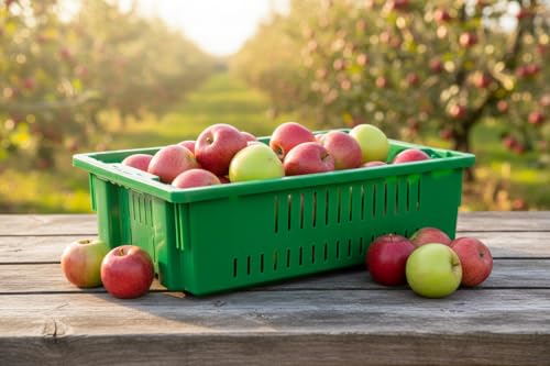 Hudson Exchange 20 x 13 x 5.6" (4 Pack, 4.5 Gallon) Agricultural Nest and Stack Vented Crate Handled Storage Container Tote, Green - color: Green