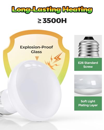 Reptile Heat Lamp 2 Pack, 100W Heat Lamp Bulbs for Reptiles, Amphibians Basking Heat Lamp Bulbs, UVA Daylight Basking Light for Reptiles, Bearded Dragon, Lizard, Turtle, Chicken