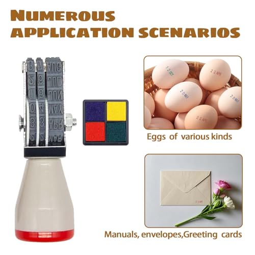 Egg Date Stamps for Fresh Eggs, with a Four-Color Ink Pad,Egg Dater Kit, Date Roller Stamps, Date Label Stamper for Egg Mark Farm Office Shipping Receiving