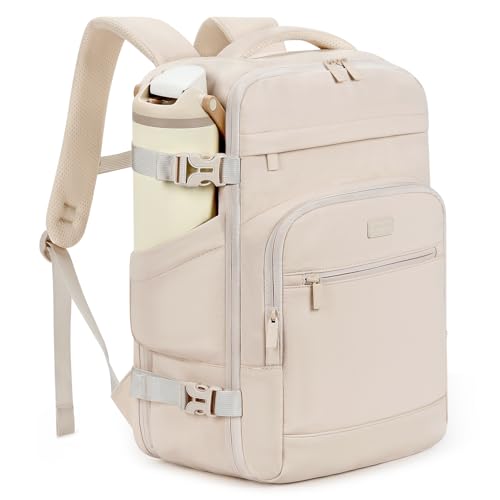 30L Travel Backpack for Women & Men: Flight Approved Carry On Backpack, TSA Personal Item Bag with Water Bottle Pocket, Weekender Essentials Backpacks fits 15.6" Laptop - Beige - color: Beige, size: Large