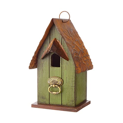 Glitzhome Bird Houses for Outside,10" H Rustic Wooden Bird House Garden Distressed Decorative Birdhouse for Outdoors, Hanging Birdhouse for Bluebird Hummingbird Wren Finch Cardinals Cedar - color: 10"H Rustic Garden