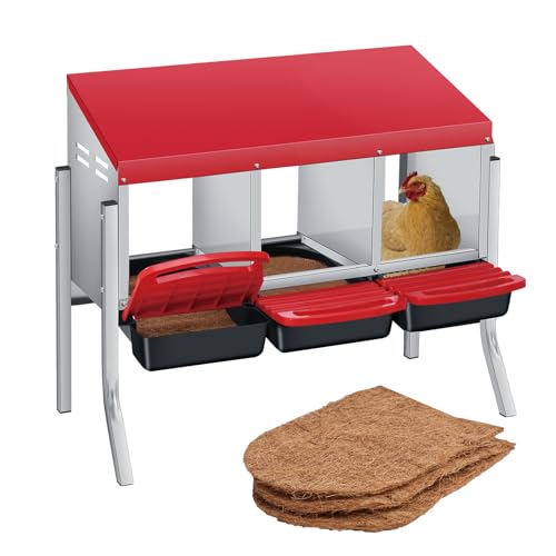 Chicken Nesting Box 3-Compartment Roll-Out with Pull-Out Trays, Egg Nesting Boxes for Hens, Chicken Coop Laying Box,Easy Wall Mounting with Metal Legs - color: Nesting Box Pads, size: 30.7"L x 20.1"W x 20.1"H