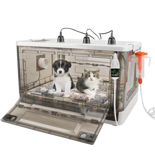 Puppy Incubator with Heating - 2026 New Puppy Incubators, Temperature Control & Quiet Ventilation, Kitten Incubators, Incubator for Puppies with 3Heat Lamp (23"x17"x14")