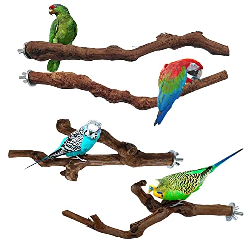 Natural Parrot Perch Wild Grape Stick Bird Standing Pole Claw Grinding Fork Parrot Climbing Standing Branch Toy Chewable Cage Accessory Small Budgies Love Birds 4PCS