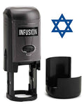 Infusion Round Teacher Stamp, Holiday, 3/4'' Self-Inking Rubber Stamp - Star of David - Lt Blue Ink - color: Star of David