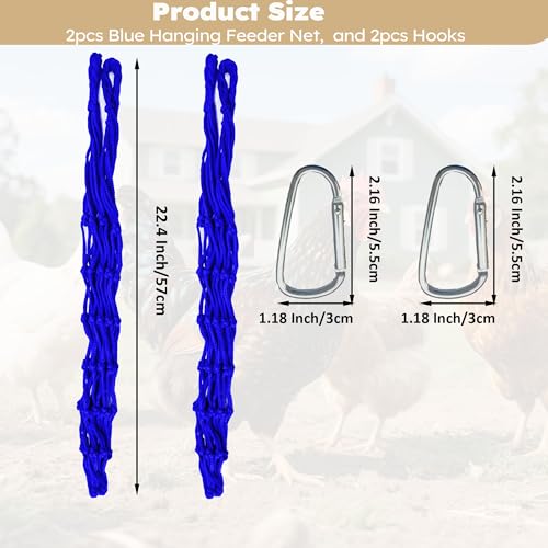 Chicken Vegetable Hanging Feeder 2PCS, Reusable String Bag Net Hanging Feeder for Chickens Ducks Coops Toy, Enrichment Toys, Treat Holder, No Waste Poultry Accessory(Blue) - color: Blue