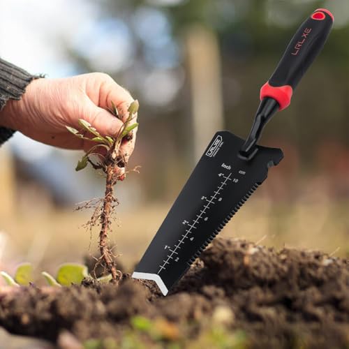 Heavy-Duty Garden Trowel (Red) | Serrated Root Cutter, Rustproof Stainless Steel, Multipurpose Garden Trowel, Suitable for Digging, Weeding, Transplanting - color: Red
