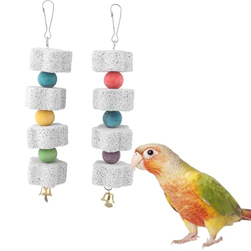 Hypeety Bird Beak Grinding Stone Cage Calcium Mineral Paw Grinding Block | Natural calcium stone, provides calcium and beak care, durable chew-proof, easy-hanging, for parrot/chinchilla/hamster, 2pcs - color: 2pcs Hanging Stone
