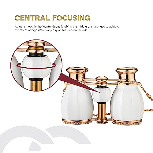 ESSLNB Opera Glasses Binoculars for Women Adults 4X30mm Theater Glasses Compact Binoculars for Theater and Concerts Antique with Case Removable Chain White - color: White