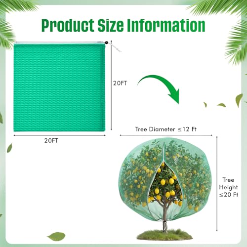 20W x 20L Ft Extra Large Fruit Tree Netting Cover with Zipper and Drawstring, Plant Protection Netting Insect Bird Barrier for Garden Cherry Trees Peach, Keep Birds Squirrels Cicadas Out - size: 20 x 20 ft