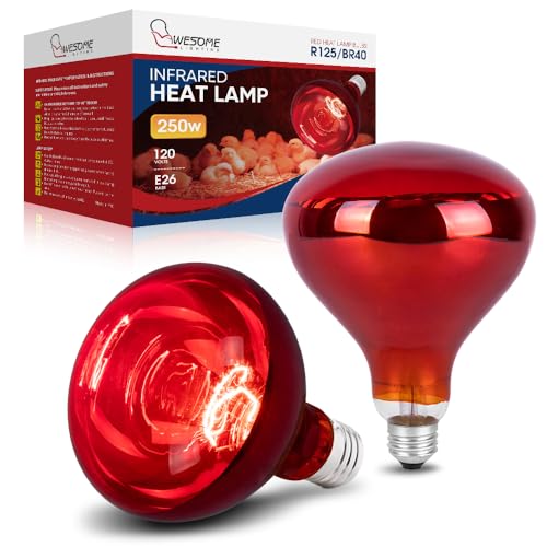 250 Watt Heat Lamp Bulbs for Chicks, R40 Heat Lamp for Chickens, Infrared Heat Bulbs for Brooder Heater, 250W Incandescent Heat for Pet, Bathroom, Food (2 Pack)
