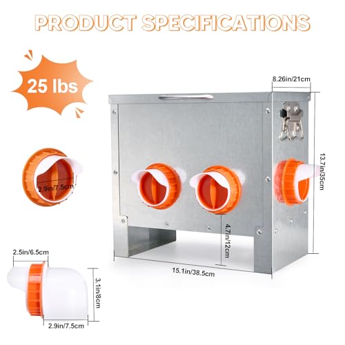 Automatic Chicken Feeder Large Capacity Metal Poultry Feeder 25lbs 4-Ports - color: 25lb with 4 Ports