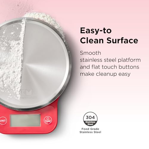 Kitchen Mama Q-Series Digital Food Scale, Red | 13.2 lb / 6000g Capacity, 1g Precision, Tare Function, Stainless Steel Platform, LCD Display - color: Red