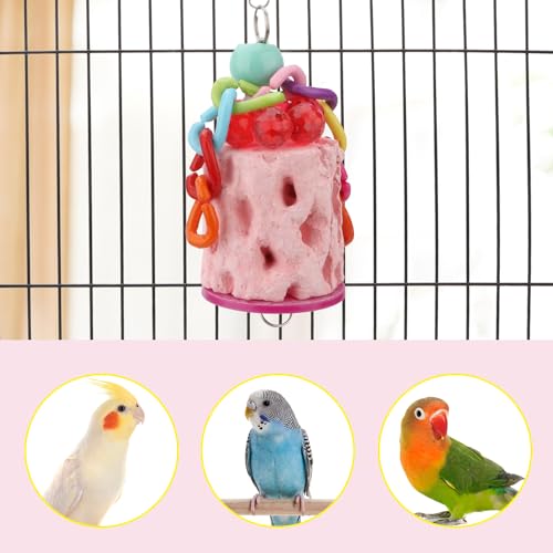 Hypeety Bird Beak Grinding Stone Cage Calcium Mineral Paw Grinding Block | Natural calcium stone, provides calcium and beak care, durable chew-proof, easy-hanging, for parrot/chinchilla/hamster, pink - color: Grinding Stone Pink