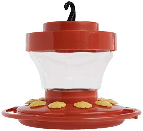 First Nature 993091-546 16 oz. Hummingbird Flower Feeder , Red | Bright Flower Ports Attract Birds - Round Bottom Perch Fits Multiple Birds - See-Through Tank Shows Nectar Levels - size: 16 ounce