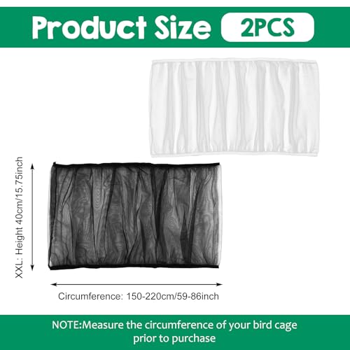 2Pcs Bird Cage Seed Catcher, Adjustable White Bird Cage Net Birdcage Cover Skirt Nylon Mesh Netting, Stretchy Birds Cages Guard for Parrot Parakeet Macaw African Any Cages Cover