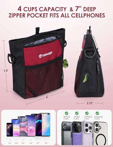4 Cup Dog Treat Pouch with Silicone Insert Bag& Clicker(Red) | 2 Pair Magnetic Closures, Belt Clip/Waist Belt/Crossbody Wear, Zipper Pocket Poop Bag Holder for Pet Training/Daily Walking - color: Red