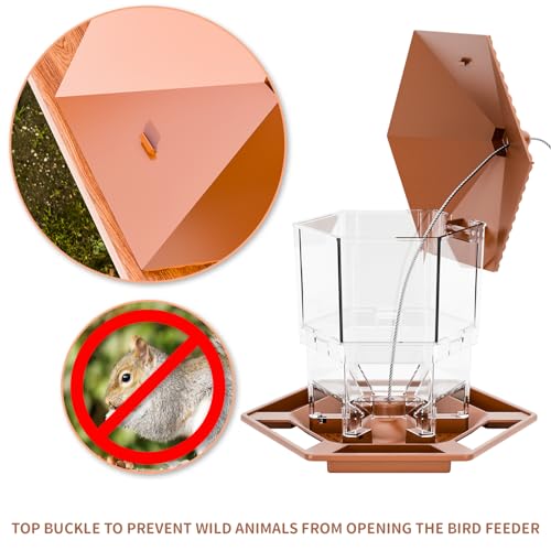 Bird Feeders for Outdoors Hanging,Large Capacity Birdfeeders for Outside Squirrel Proof,Hanging Mount Bird Seed Feeder Hopper for Cardinals,Finches Food Holder and Garden Decoration,Brown