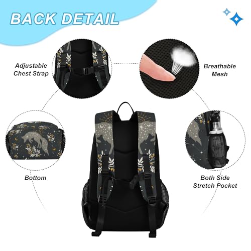 Magical Fox Stars Moons Boho Backpack with Lunch Bag, School Backpack for Teens Boys Girls Kids Travel Backpacks Set - color: Green