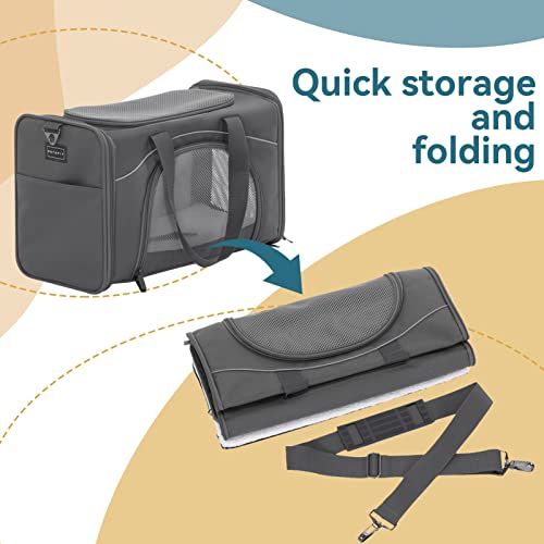 ‌Petsfit Airline Approved Pet Carrier for Small Dogs & Cats, 19x9x12 TSA Approved Carrier, with Removable Dual-Sided Padding (2-Way Placement) - Fits Under Most Airplane Seats, Escape Proof (Grey) - color: Grey, size: 19.0"L x 9.5"W x 12.0"H
