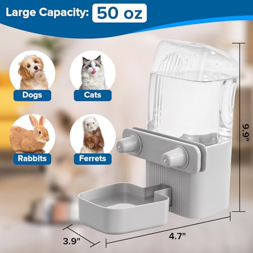 Kenond 50oz Rabbit Water Dispenser,Pet Dog Water Bottle for Crate Cage | Gravity Water Bowl Dispenser Helps Reduce Spills While Keeping Water Cleaner. Compatible with Widemouth Cages, Wire Crates - color: Gray
