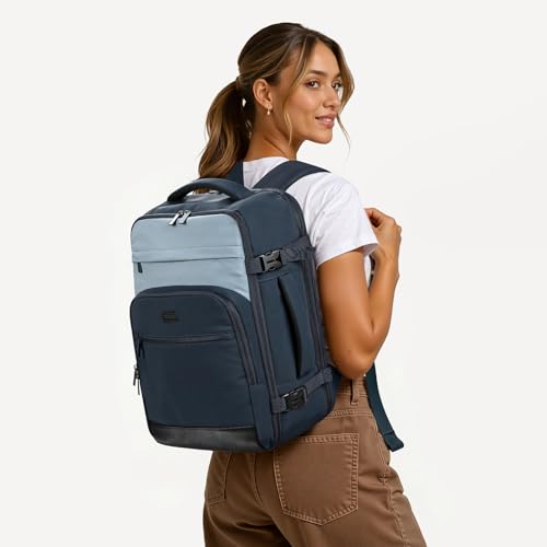 30L Travel Backpack for Women & Men: Flight Approved Carry On Backpack, TSA Personal Item Bag with Water Bottle Pocket, Weekender Essentials Backpacks fits 15.6" Laptop - Black Blue - color: Black Blue, size: Large
