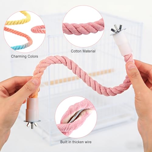 2pcs Gradient Bendable Bird Rope Perch Stands Flexible Bird Cage Climbing Rope Toys Accessories of 26mm Screw for Cockatiels Lovebird Parakeet Budgies Sugar Gliders Hemp Swing (14"+31.5") - size: 1 Short + 1 Long