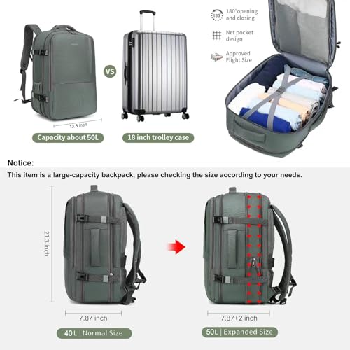 MOLNIA Large Travel Backpack for Men Women,Waterproof Carry On Backpack,Laptop Backpack for College Travel Daily Work - color: Olive Green With Packing Cubes