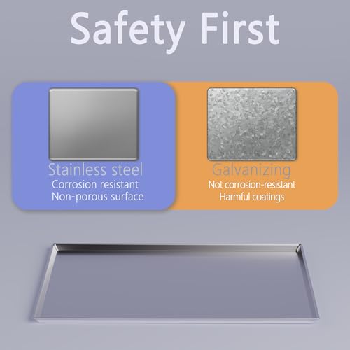 Metal Dog Crate Tray Replacement Pan - Stainless Steel, Chew-Proof & Safe | One-piece stainless steel tray with noise-dampening pads – leak-proof, odor-free, ideal for heavy chewers & potty training - size: 34.7"L x 21.7"W x 1"H