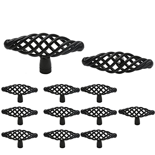 Jiozermi 12 Pack Oval Birdcage Cabinet Knobs, 3" Length, Flat Black | 3" Length Birdcage Drawer Pulls, Iron Bird cage Cabinet Handles, Flat Black - size: 3 inch, Oval