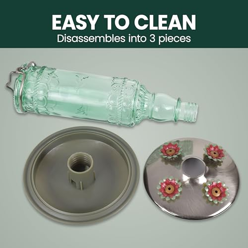 Perky-Pet Antique Glass Bottle Hummingbird Feeder, 10 oz Capacity, Green | 4 Feeding Ports for Outdoors Hanging Bird Feeders, Backyard Garden Décor - style: Green Bottle