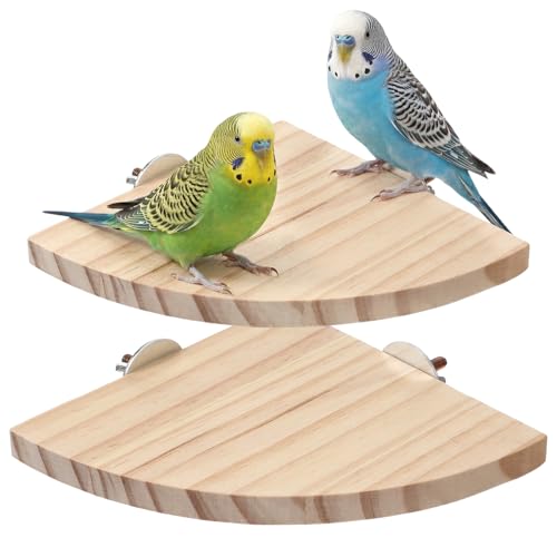 2 Pack Bird Platform Wood Flat Perches for Bird Cages Fan Shape Birds Cage Platform with Stainless Steel Washers for Birds Cages Corner Shelf Parrots Hamster Gerbil(5.1inch, 6.7inch)