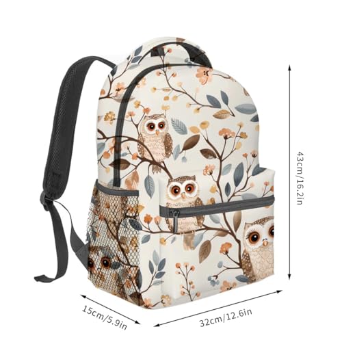 Cute Owl Backpack, Whimsical Woodland Bird Polyester Backpacks,Lightweight Double Shoulder Back Pack for Kids Teens,Floral Branch Bookbag,School Bag Gifts,Casual Travel Daypack Book Packs - color: Owl