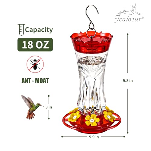 Jealoeur 2 Pack Hummingbird Feeder for Outdoors Hanging, 18 OZ Humming Birds Feeders with 6 Bee Guard Feeding Ports & Built-in Ant Moat, Easy to Clean, Durable Outdoor Garden Decor(Clear AA) - color: Clear Red AA