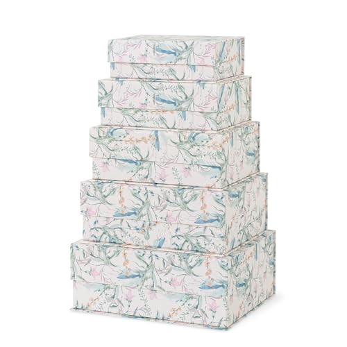 Soul & Lane - Floral Nesting Decorative Boxes with Magnetic Lids, Set of 5 | Cardboard Keepsake Storage Boxes with Magnet Closure, Large Memory and Gift Organizers for Photos and Home Decor - color: Meadow Mist