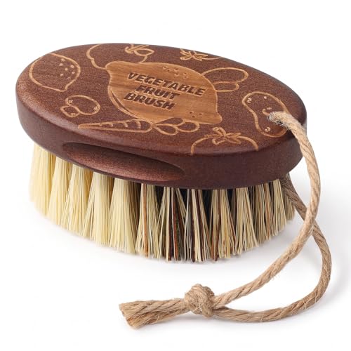 Vegetable and Fruit Cleaning Brush Scrubber Beechwood Handle Fruits Veggie Wash Brushes Potato Carrot Cucumber Mushrooms Washing Cleaner(Beige Brown, 1) - color: Beige Brown