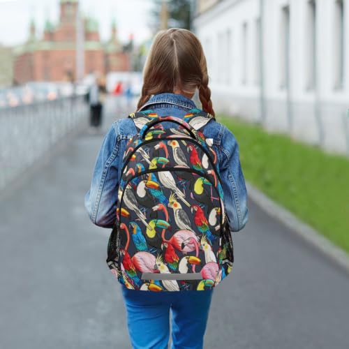 Kids Parrot Birds Backpack for Boys Girls School Bags | Elementary Middle, Travel Daypack Lightweight Waterproof with Reflective Strip - color: Colorful Exotic Birds