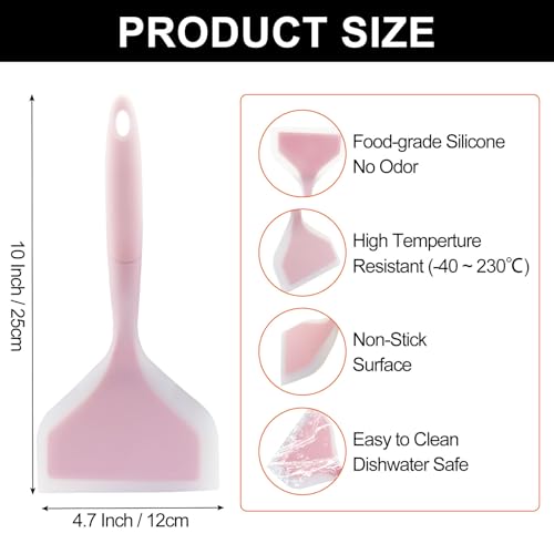 Hitefu 2 Pcs Silicone Spatula Turner, Green & Pink | Wide Pancake Flipper, Tamagoyaki Shovel, BPA Free, Non-Stick Egg Flipper, For Omelette, Pizza, Steak & Fish - color: Green & Pink