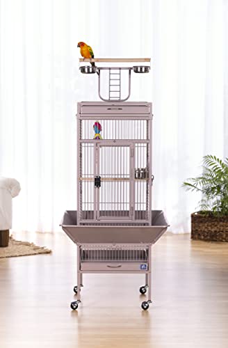 Prevue Pet Playtop Bird Cage Rolling Stand Seed Guards - Blush Finish | Medium Steel Bird Cage with Integrated Playtop, and Perches, Ideal for Conures and Cockatiels - color: Blush, size: 18.0"L x 18.0"W x 57.0"H